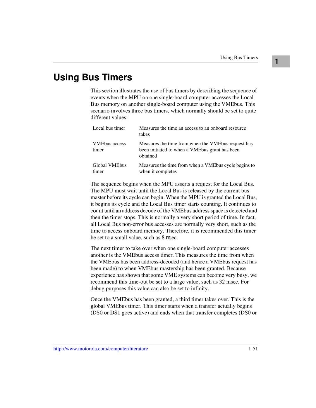 Motorola MVME1X7P manual Using Bus Timers 