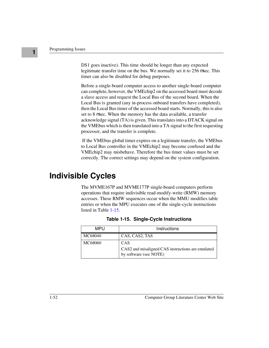 Motorola MVME1X7P manual Indivisible Cycles, Single-Cycle Instructions 