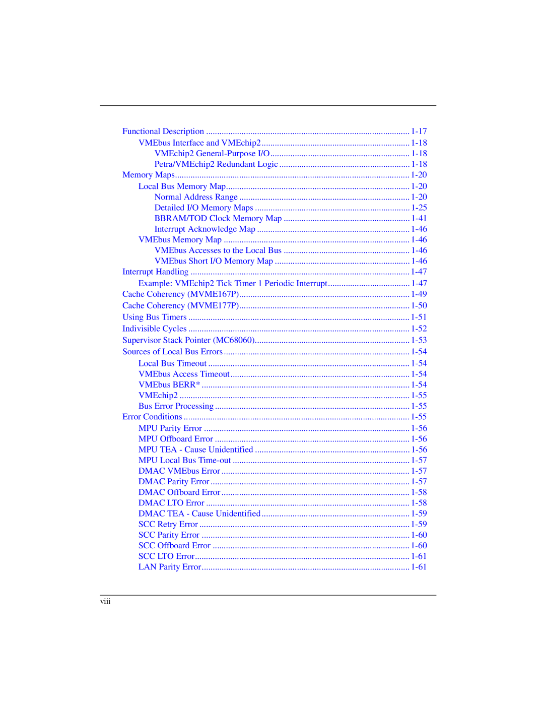 Motorola MVME1X7P manual Viii 