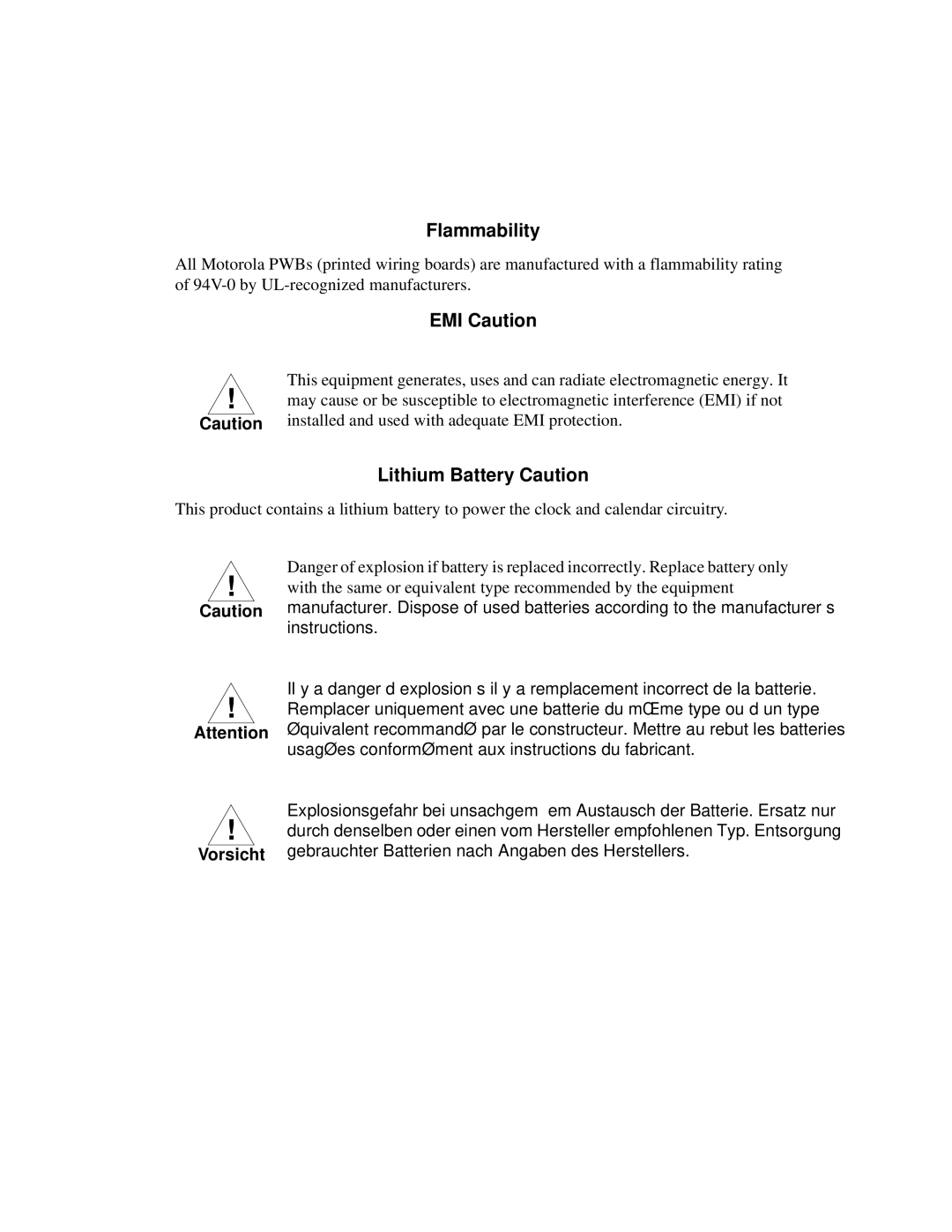 Motorola MVME2300 Series manual Flammability, Instructions 