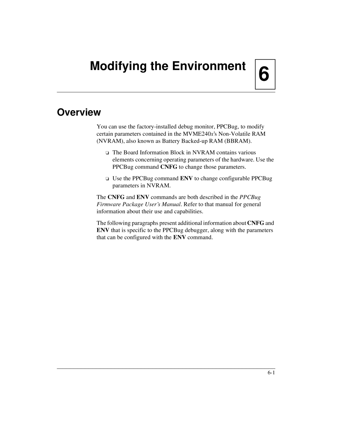 Motorola MVME2400 manual Modifying the Environment, Overview 