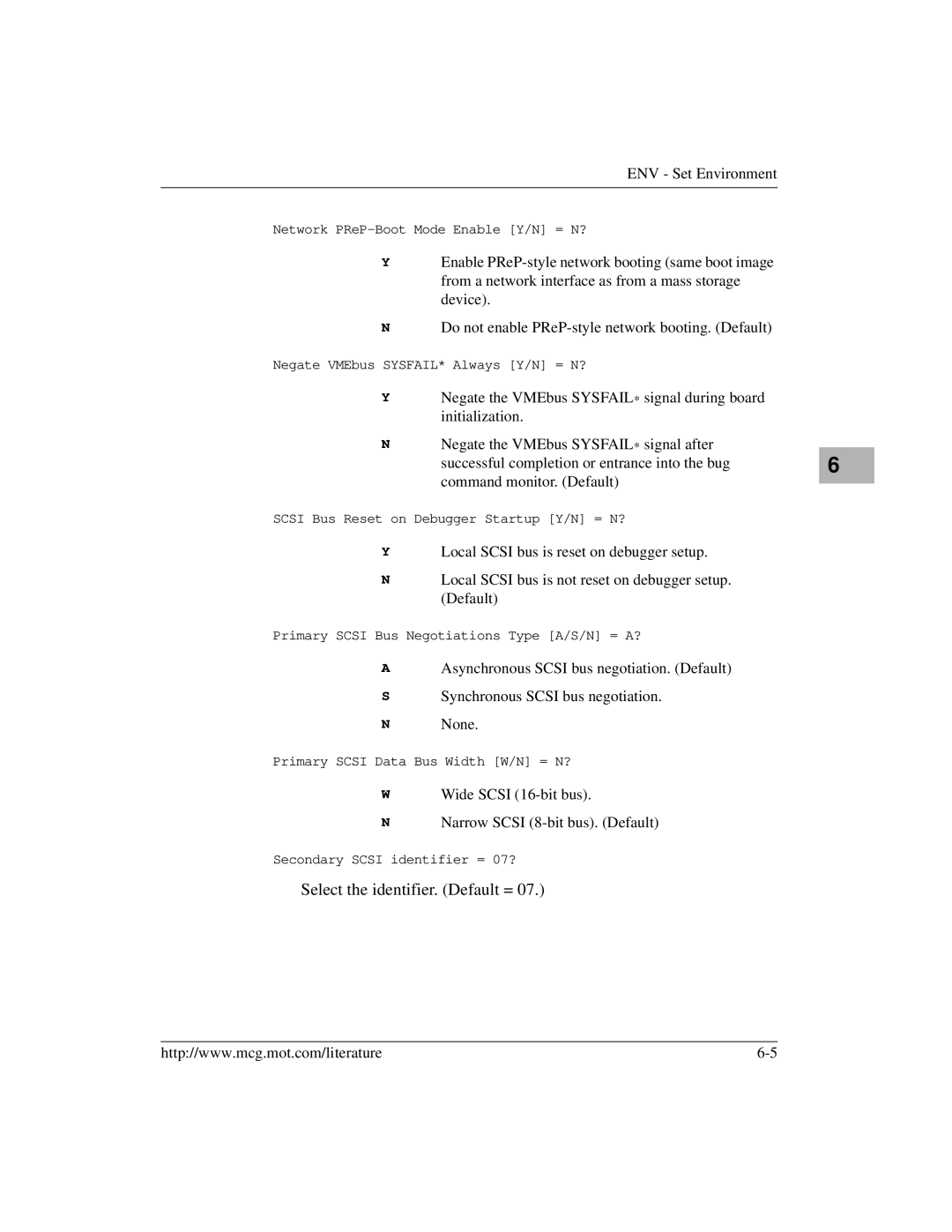 Motorola MVME2400 manual Select the identifier. Default = 