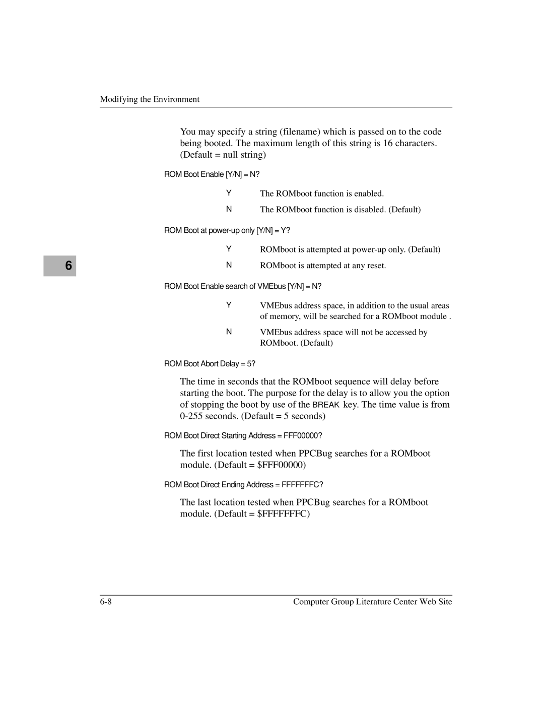 Motorola MVME2400 manual ROM Boot Enable Y/N = N? 