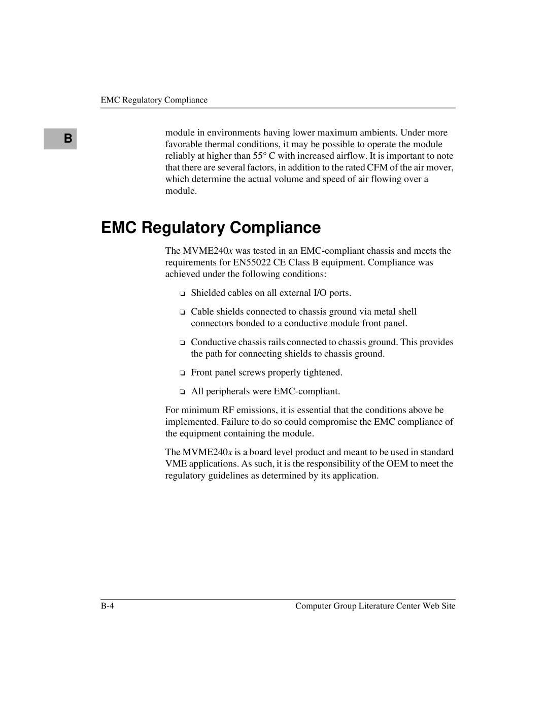 Motorola MVME2400 manual EMC Regulatory Compliance 