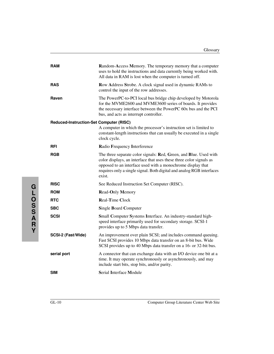 Motorola MVME2400 manual Random-Access Memory. The temporary memory that a computer 