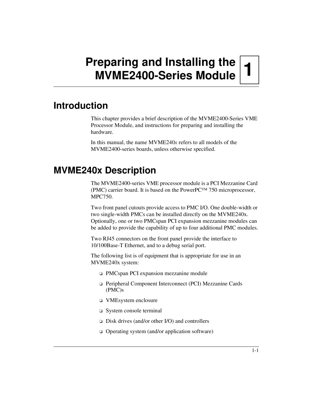 Motorola MVME2400 manual Introduction, MVME240x Description 