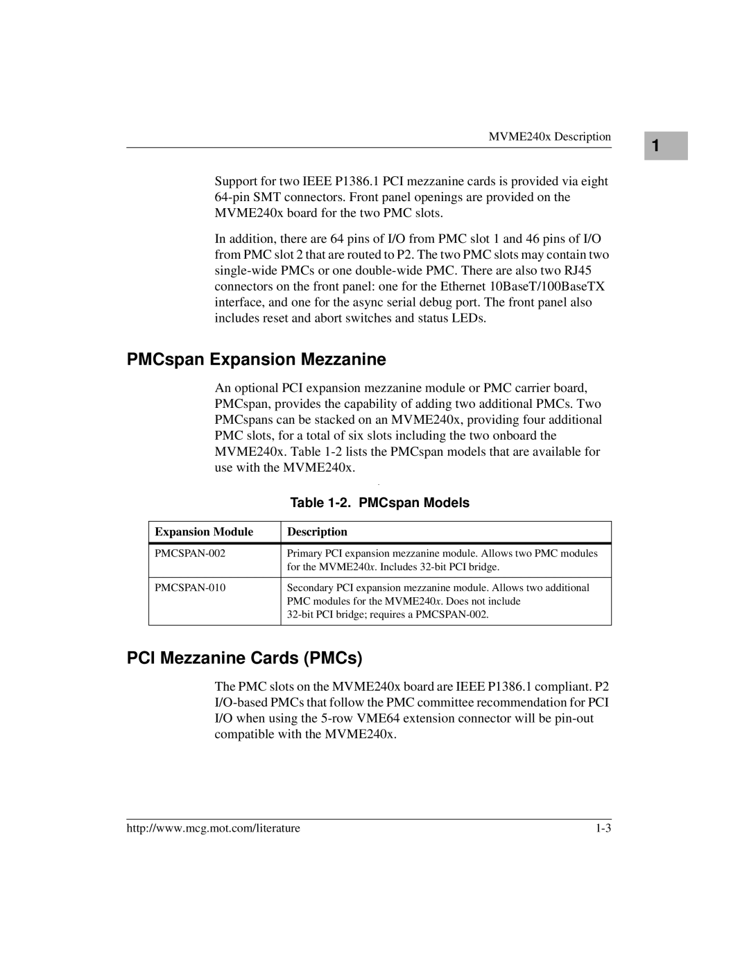 Motorola MVME2400 PMCspan Expansion Mezzanine, PCI Mezzanine Cards PMCs, PMCspan Models, Expansion Module Description 