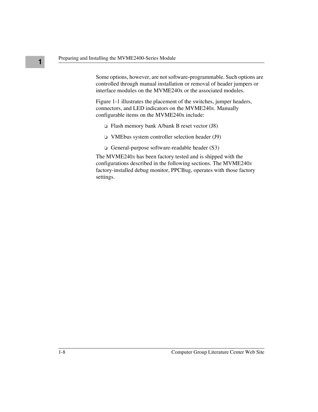 Motorola manual Preparing and Installing the MVME2400-Series Module 