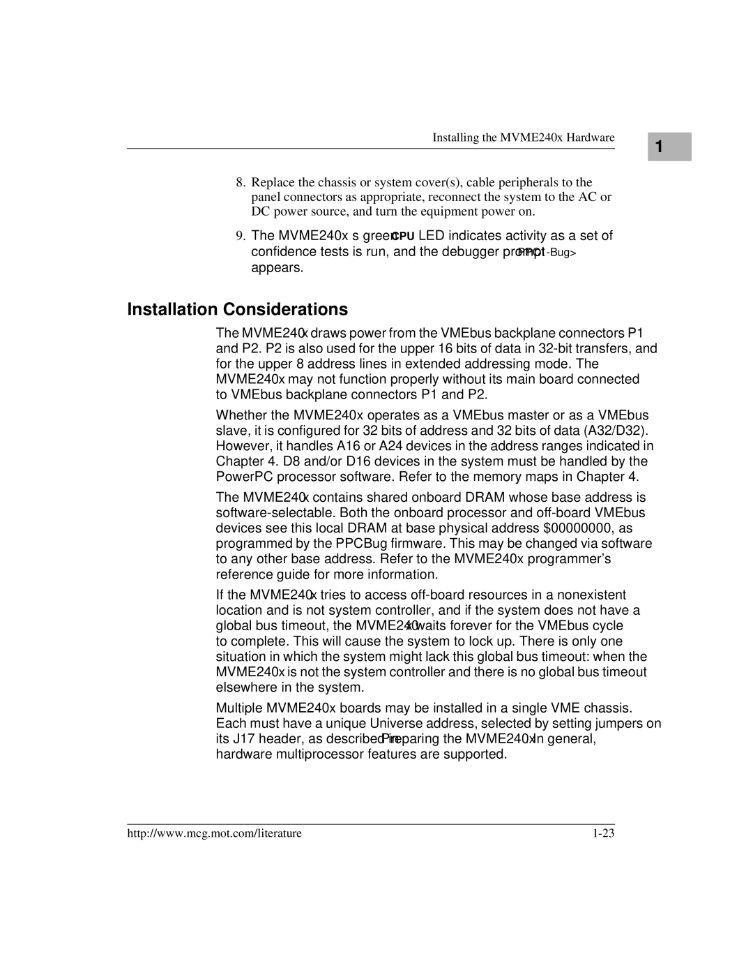 Motorola MVME2400 manual Installation Considerations 