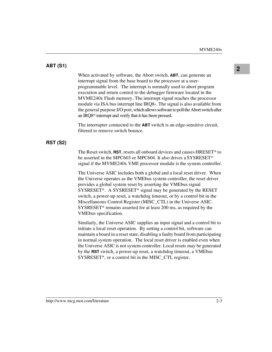 Motorola MVME2400 manual ABT S1, RST S2 