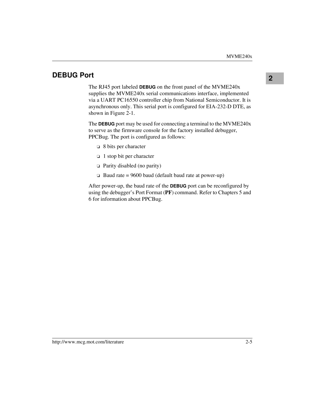 Motorola MVME2400 manual Debug Port, MVME240x 