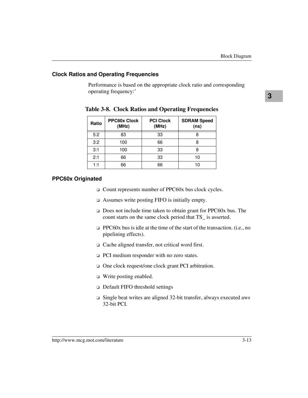 Motorola MVME2400 manual Clock Ratios and Operating Frequencies, PPC60x Originated 