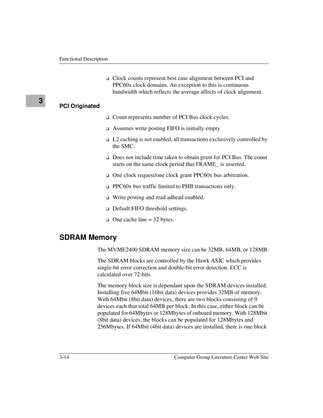 Motorola MVME2400 manual Sdram Memory, PCI Originated 