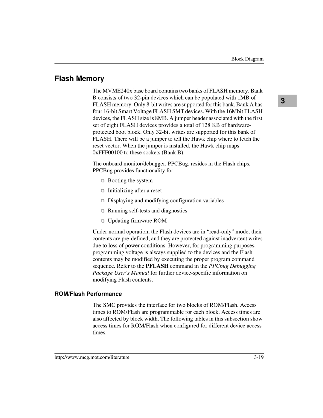 Motorola MVME2400 manual Flash Memory, ROM/Flash Performance 