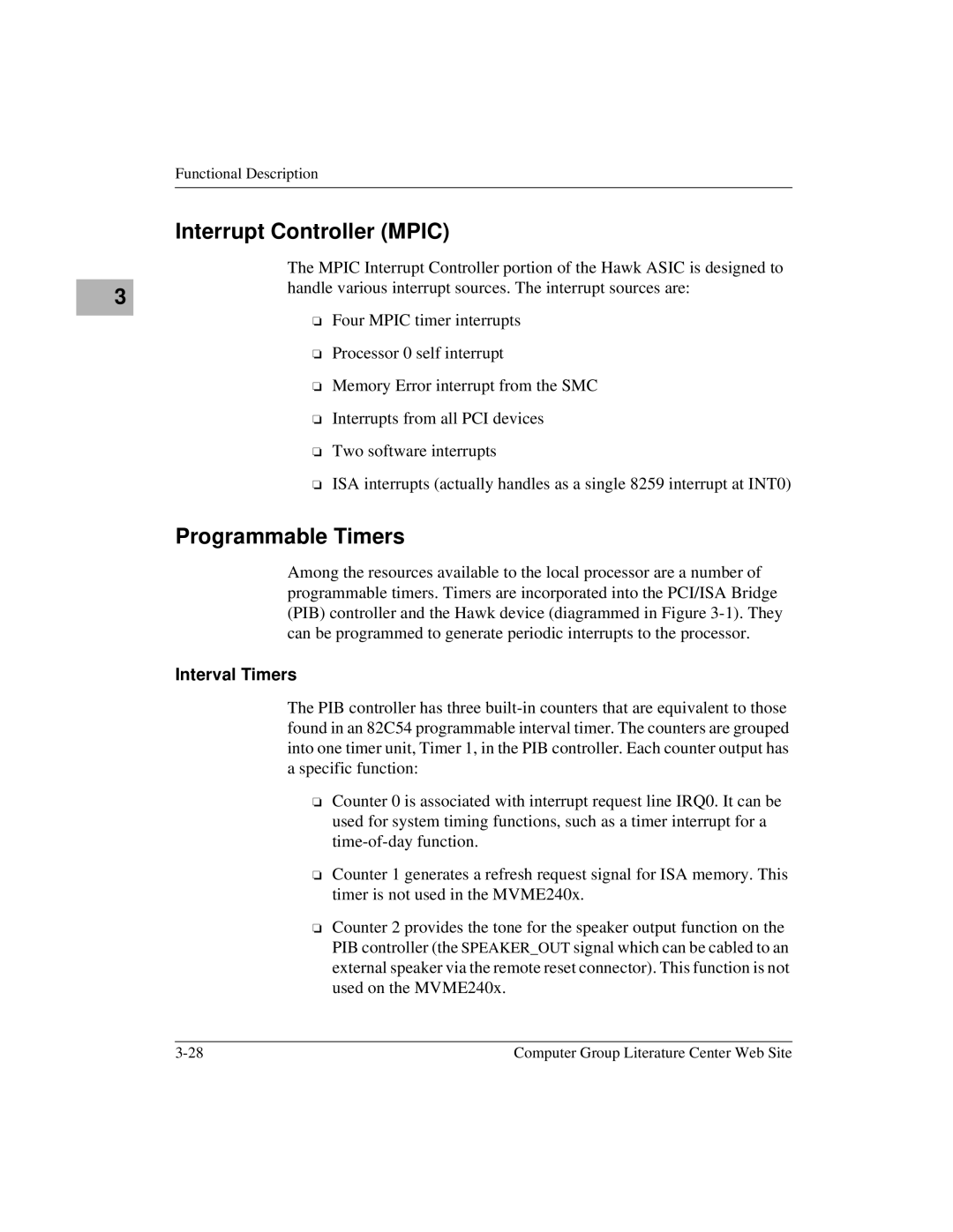 Motorola MVME2400 manual Interrupt Controller Mpic, Programmable Timers, Interval Timers 