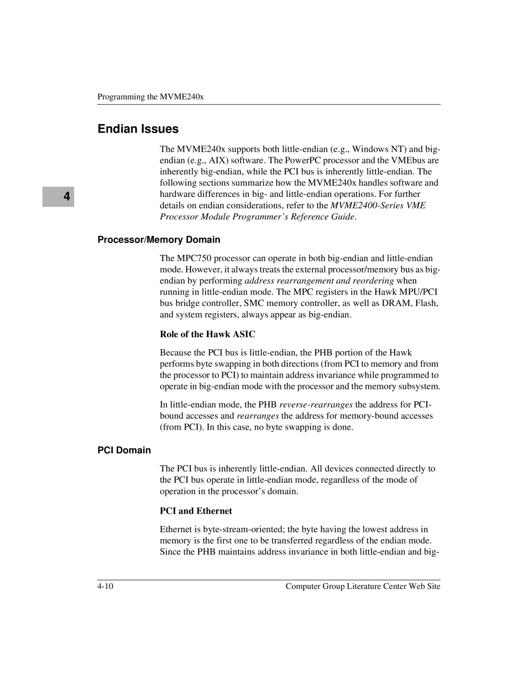 Motorola MVME2400 manual Endian Issues, Processor/Memory Domain, PCI Domain 