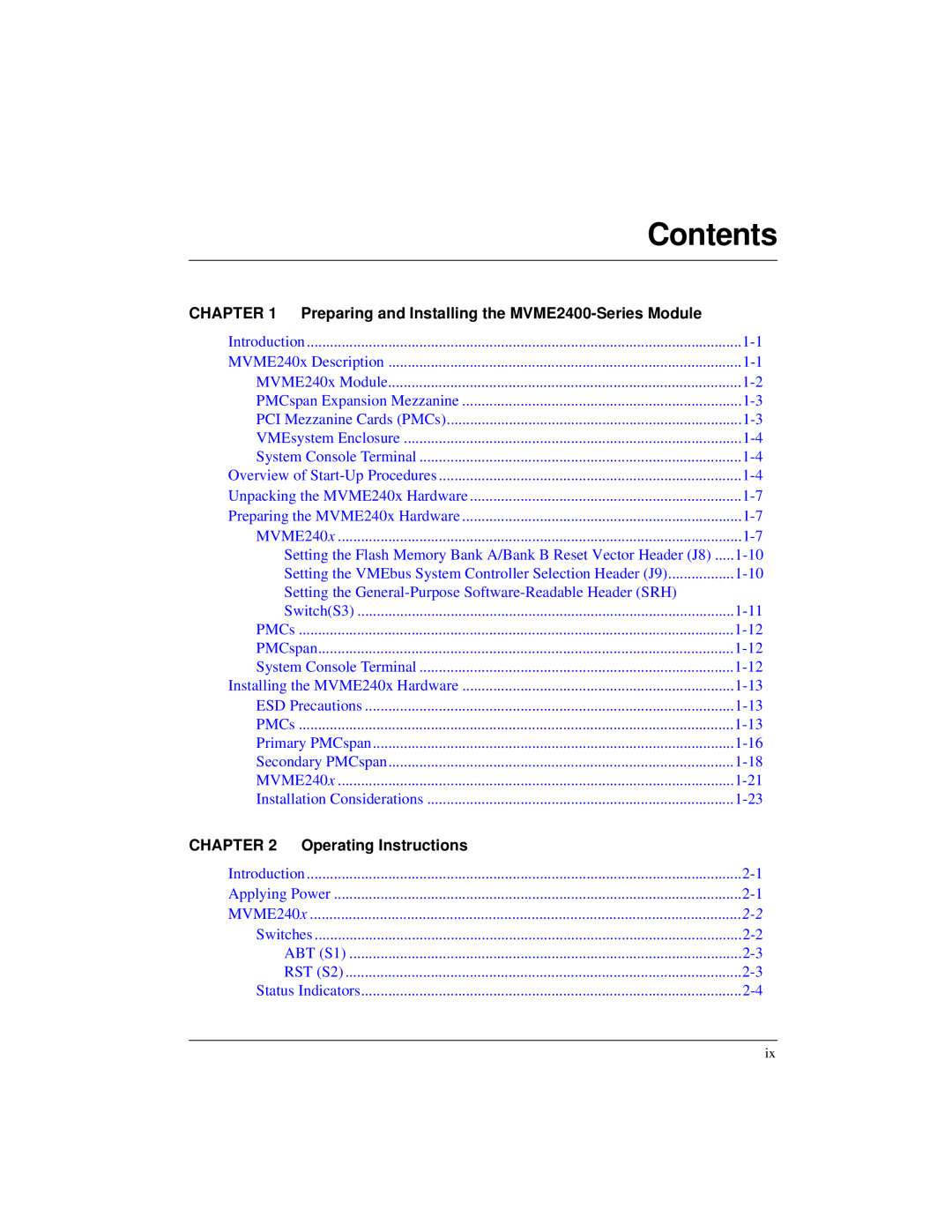 Motorola MVME2400 manual Contents 