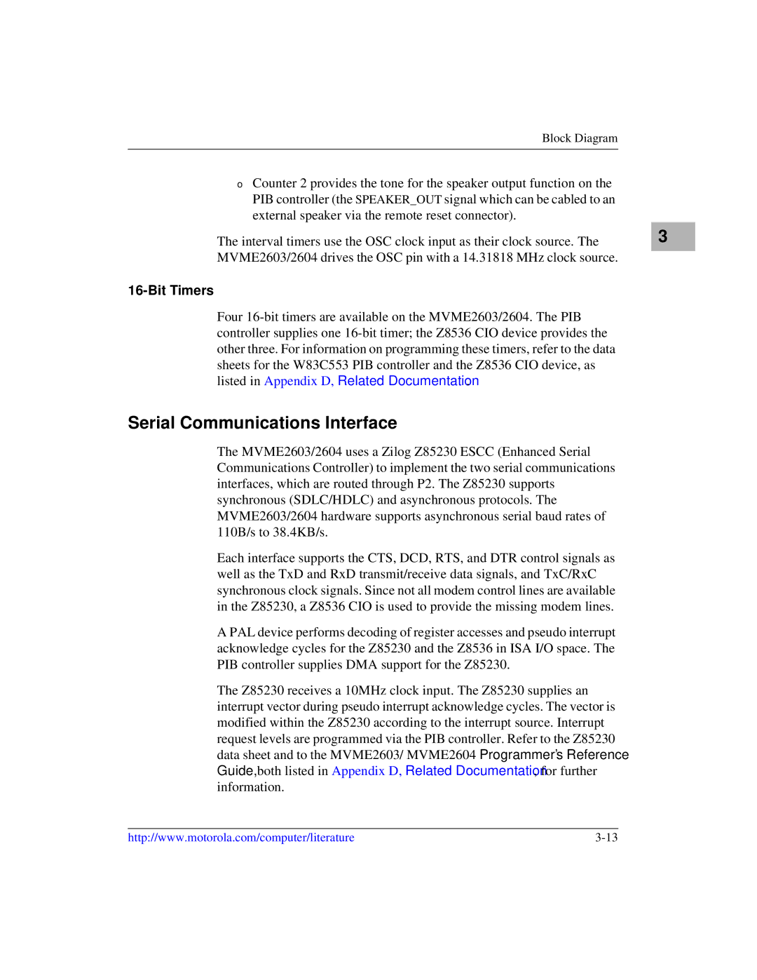 Motorola MVME2600 manual Serial Communications Interface, Bit Timers 