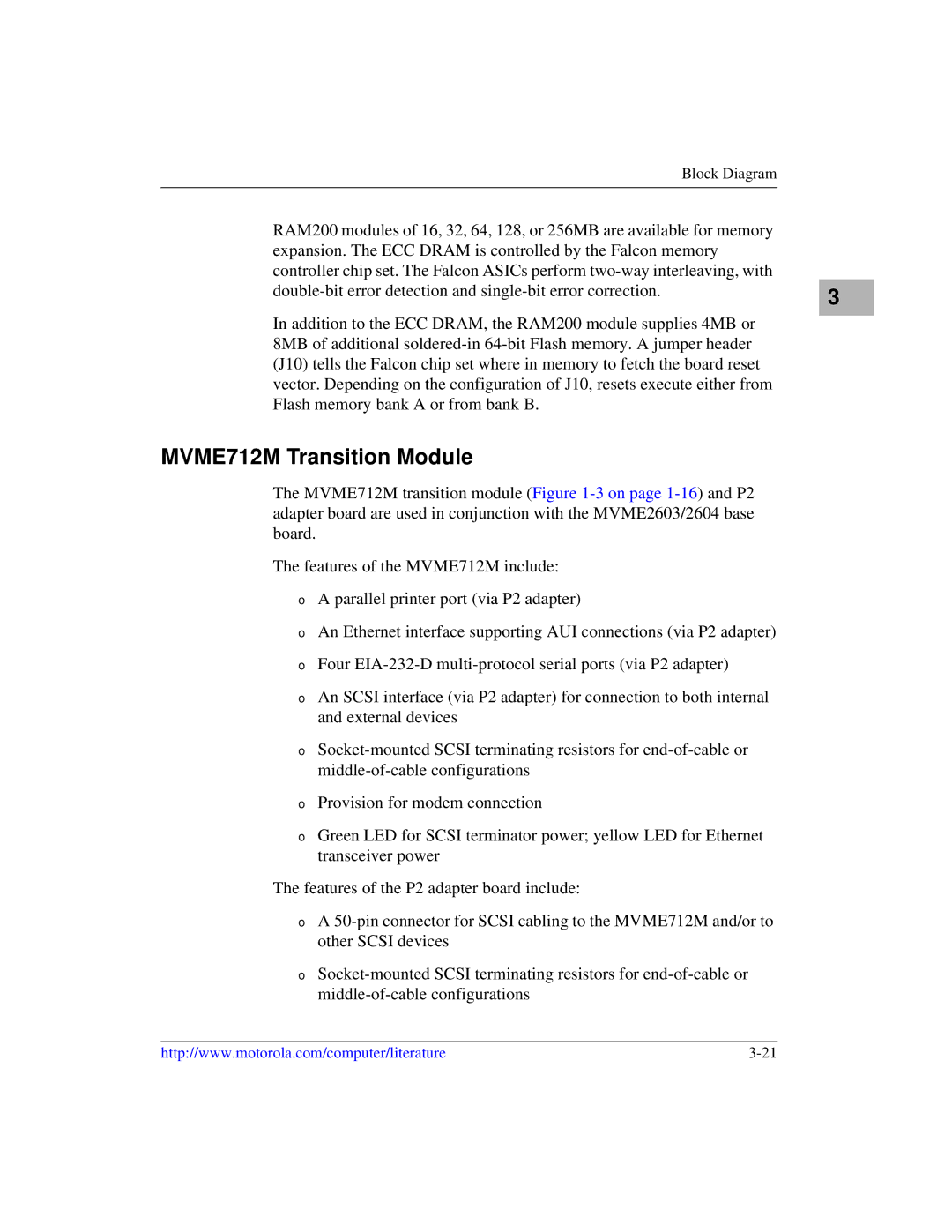 Motorola MVME2600 manual MVME712M Transition Module 