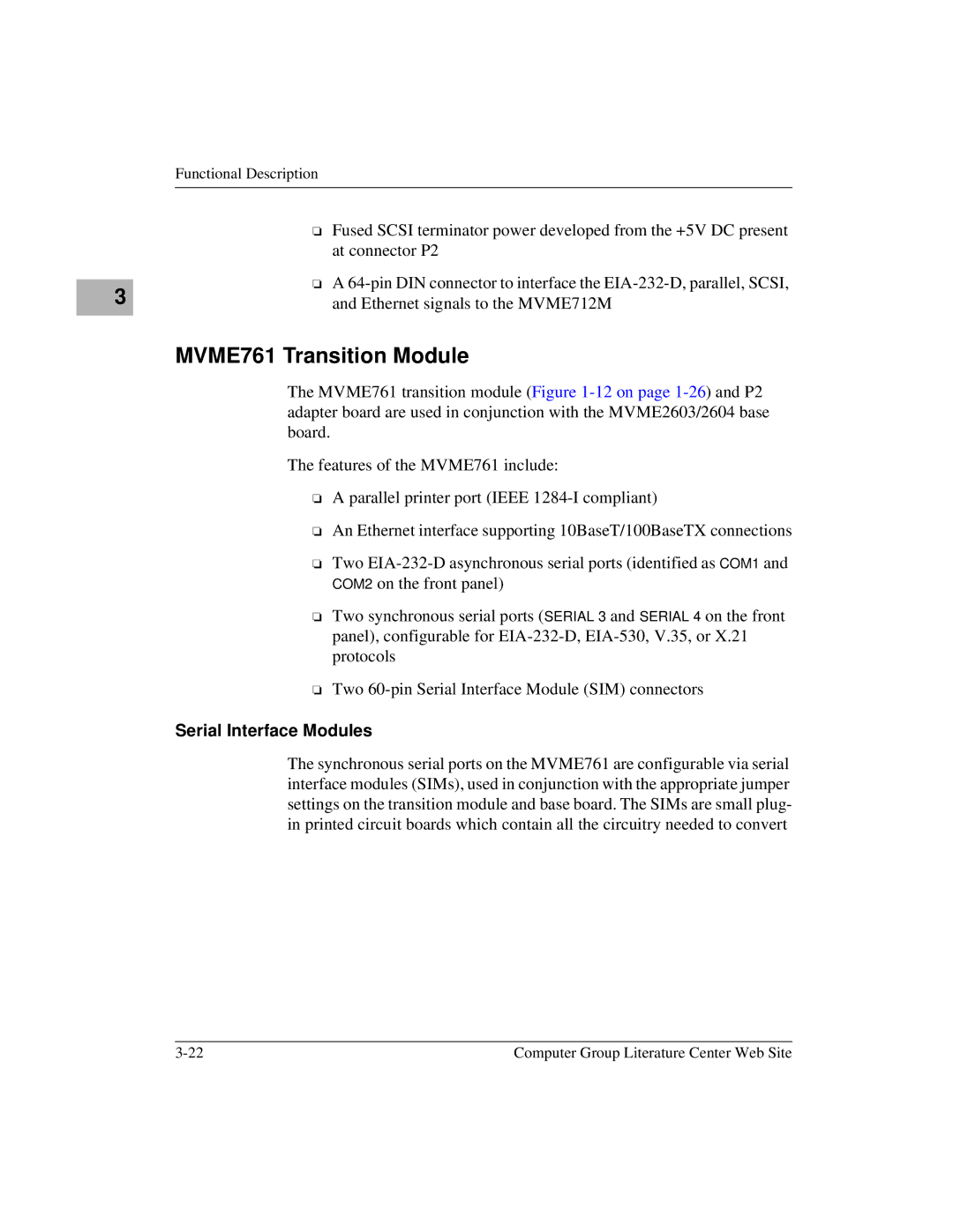 Motorola MVME2600 manual MVME761 Transition Module, Serial Interface Modules 