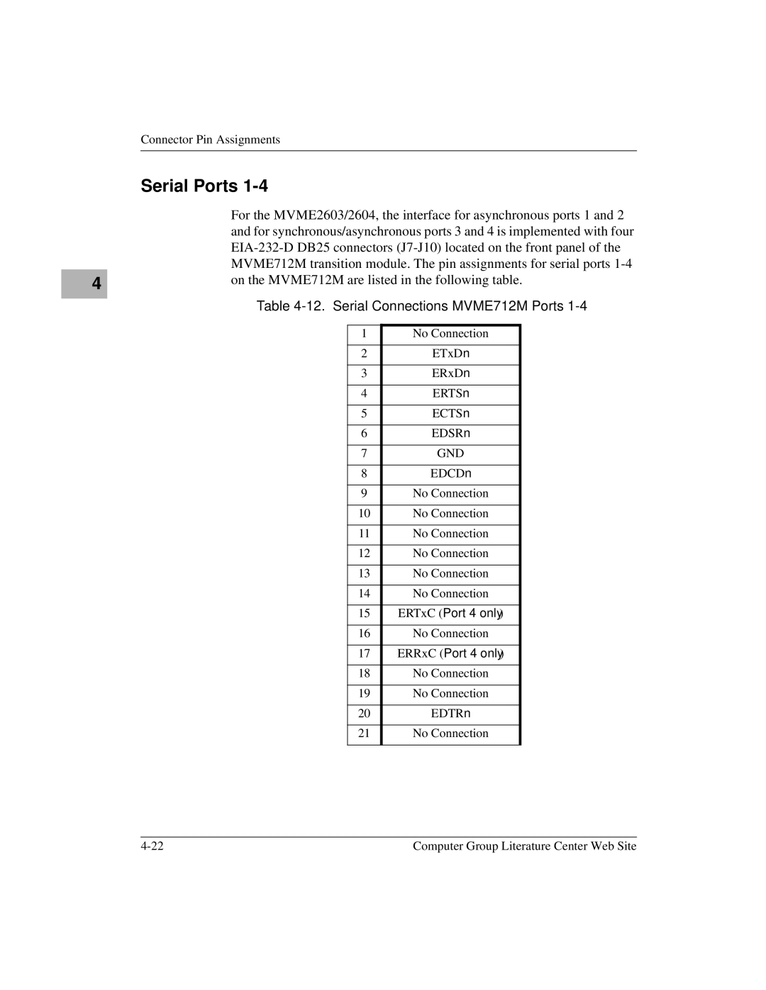 Motorola MVME2600 manual Serial Ports, Serial Connections-MVME712M Ports 