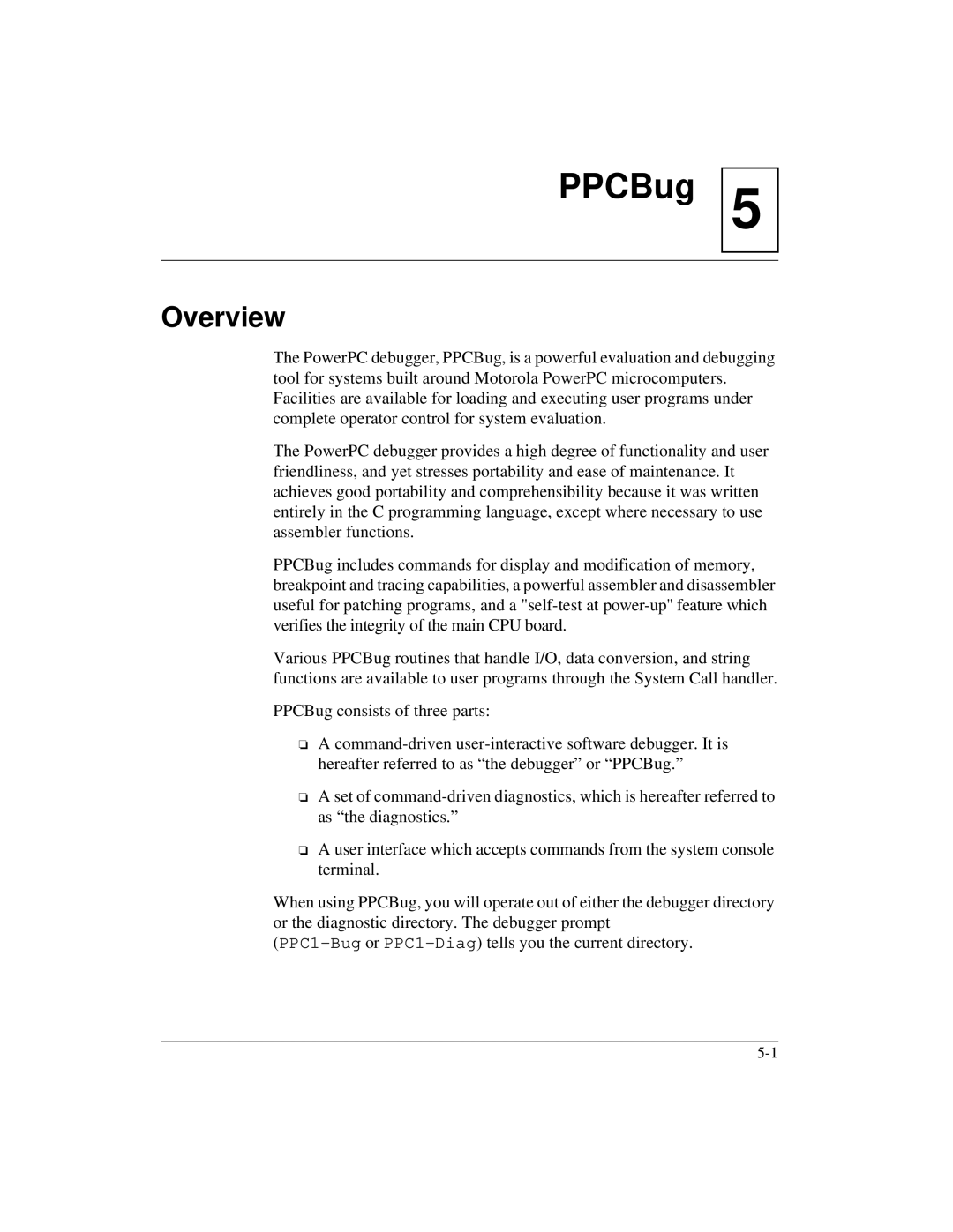 Motorola MVME2600 manual PPCBug, Overview 