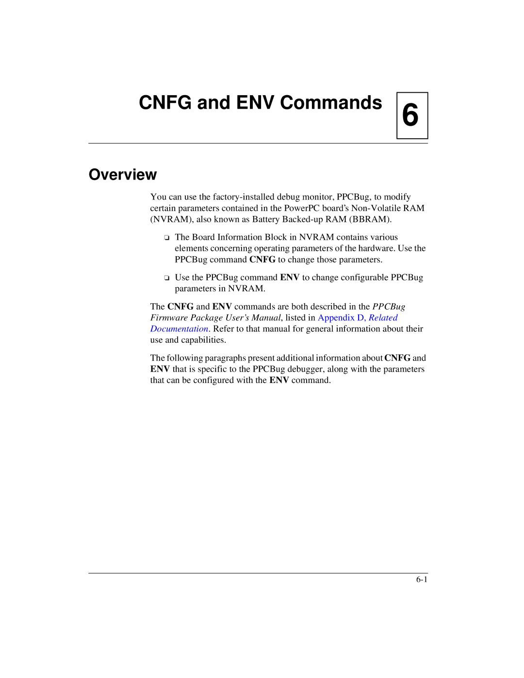 Motorola MVME2600 manual Cnfg and ENV Commands 