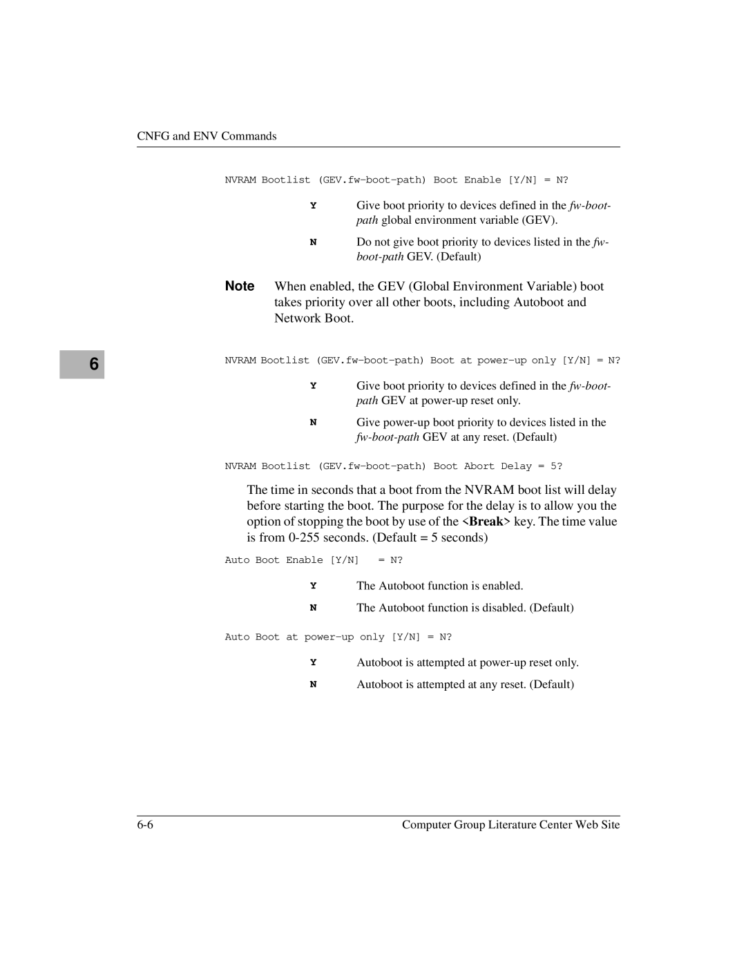 Motorola MVME2600 manual Nvram Bootlist GEV.fw-boot-path Boot Enable Y/N = N? 