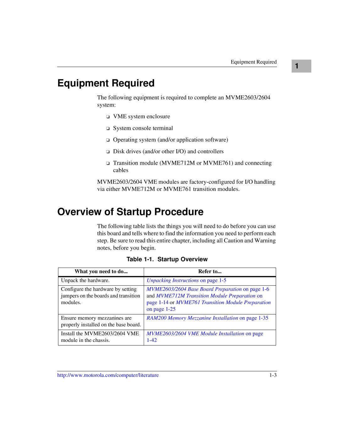 Motorola MVME2600 manual Equipment Required, Overview of Startup Procedure, Startup Overview 