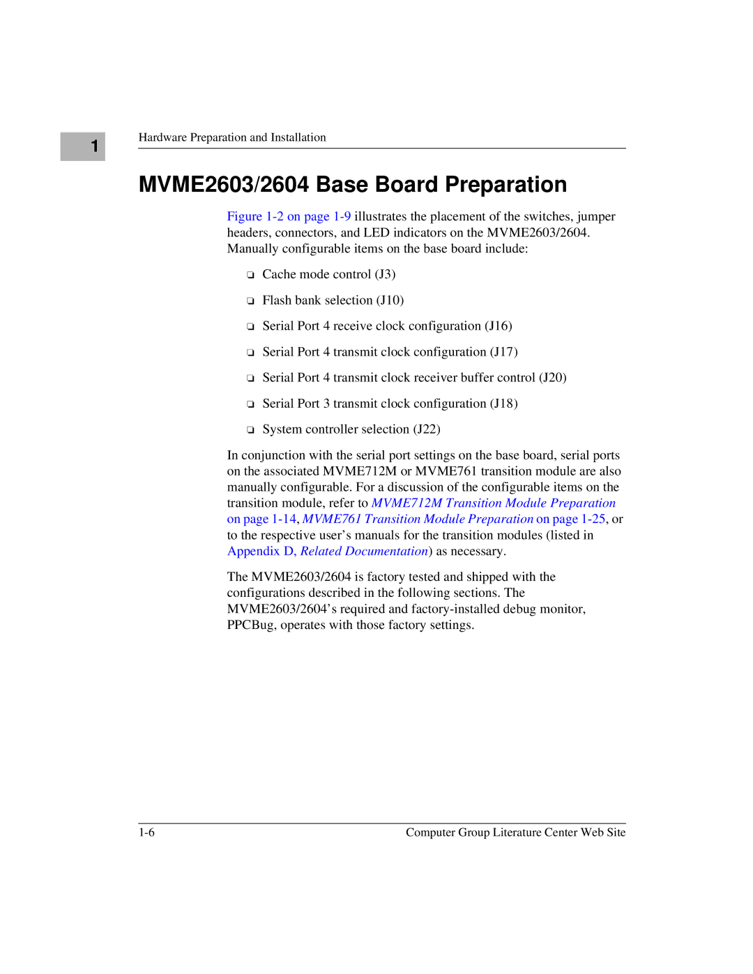 Motorola MVME2600 manual MVME2603/2604 Base Board Preparation 