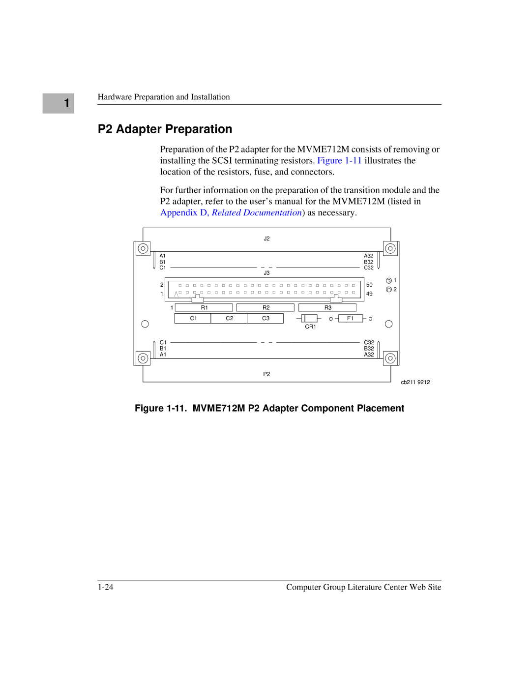 Motorola MVME2600 manual P2 Adapter Preparation, MVME712M P2 Adapter Component Placement 