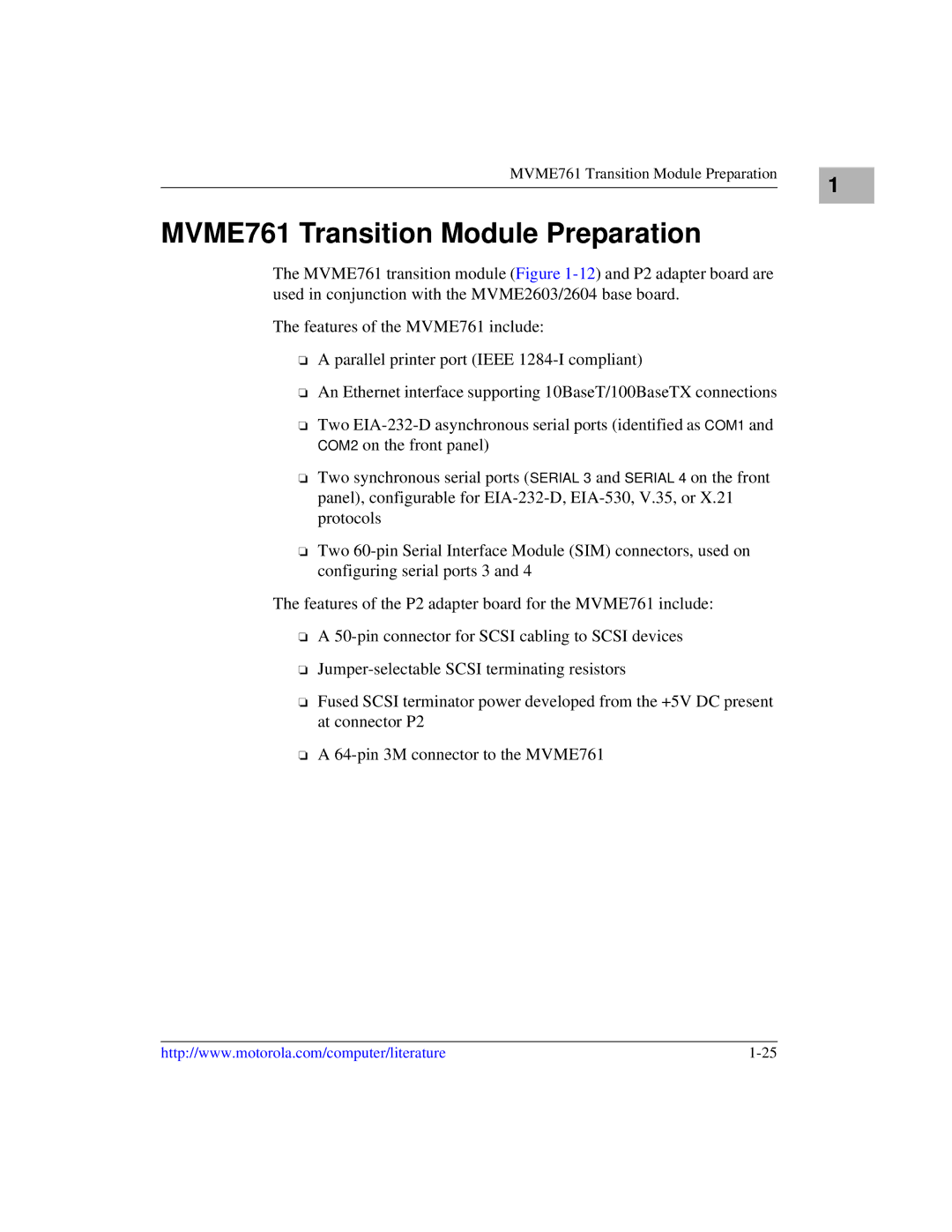 Motorola MVME2600 manual MVME761 Transition Module Preparation 