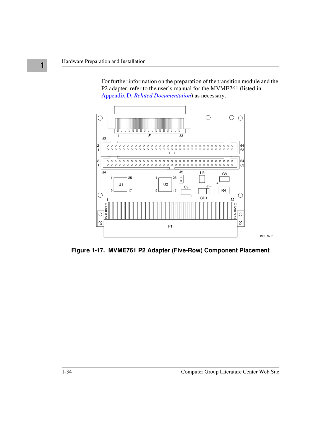 Motorola MVME2600 manual MVME761 P2 Adapter Five-Row Component Placement 