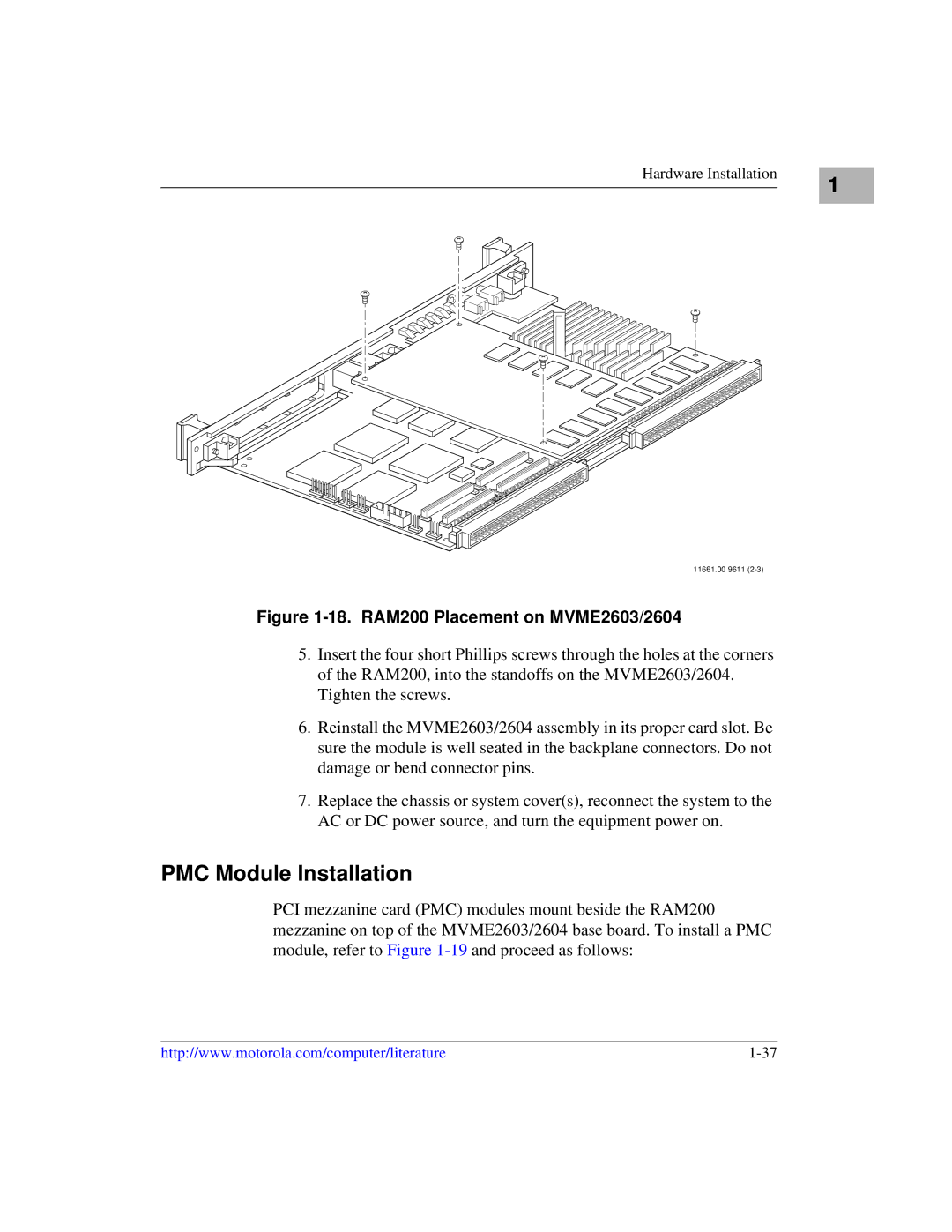 Motorola MVME2600 manual PMC Module Installation, RAM200 Placement on MVME2603/2604 