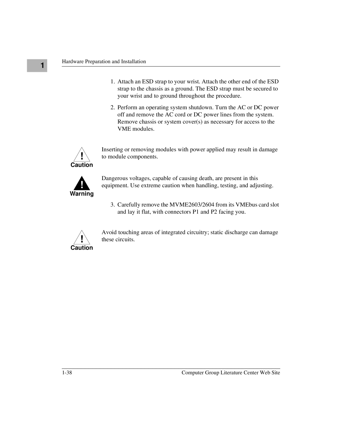 Motorola MVME2600 manual Hardware Preparation and Installation 