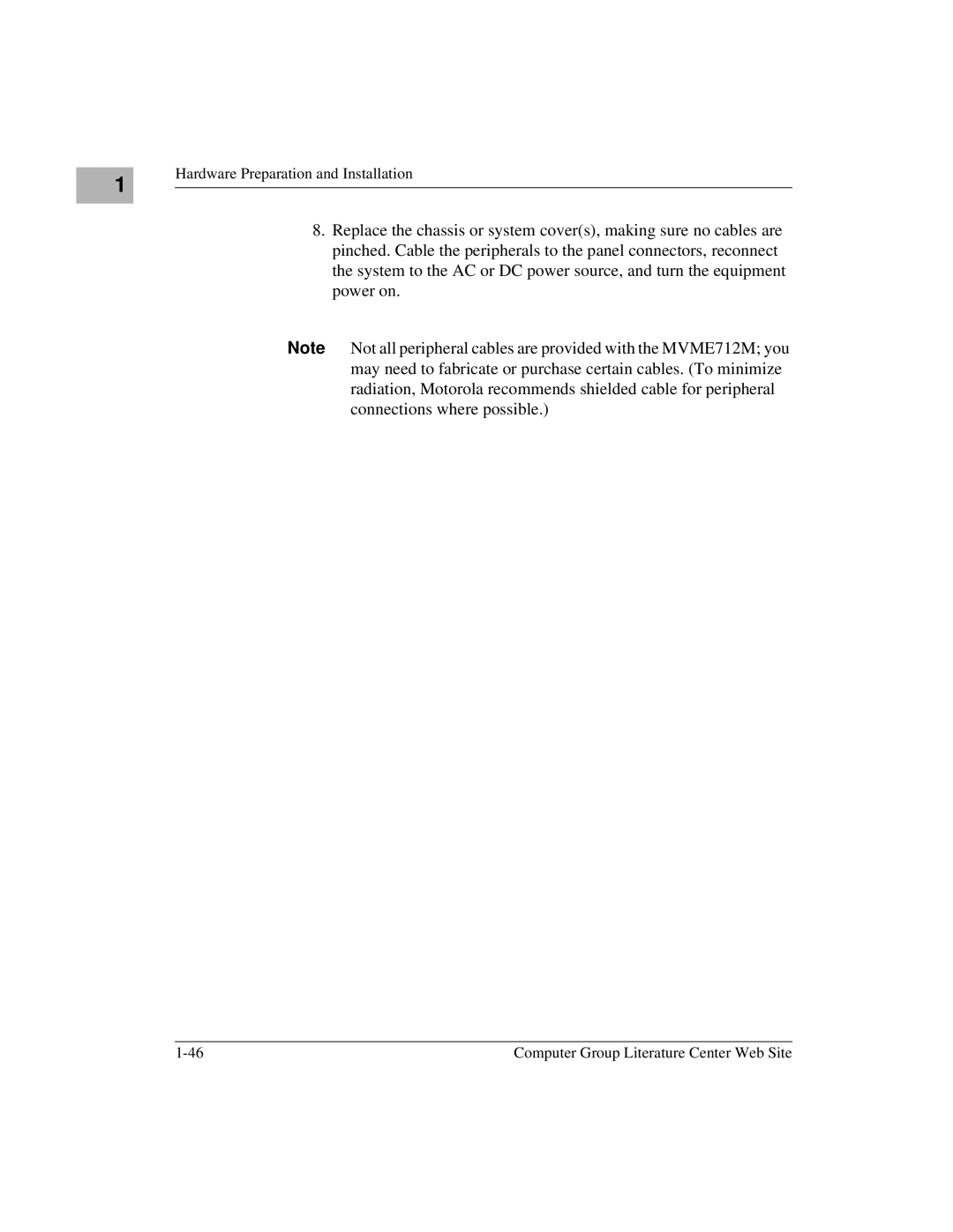 Motorola MVME2600 manual Hardware Preparation and Installation 