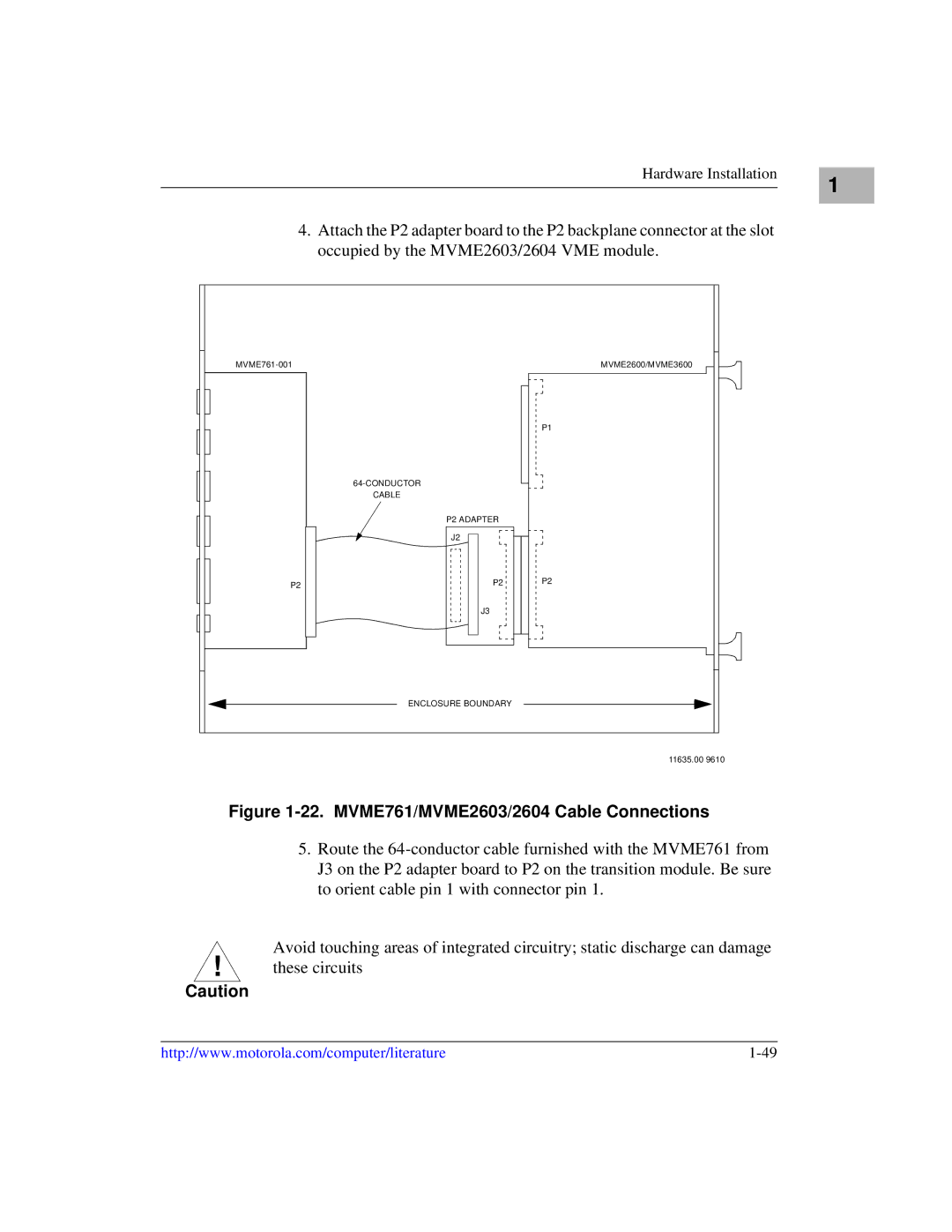 Motorola MVME2600 manual MVME761/MVME2603/2604 Cable Connections 