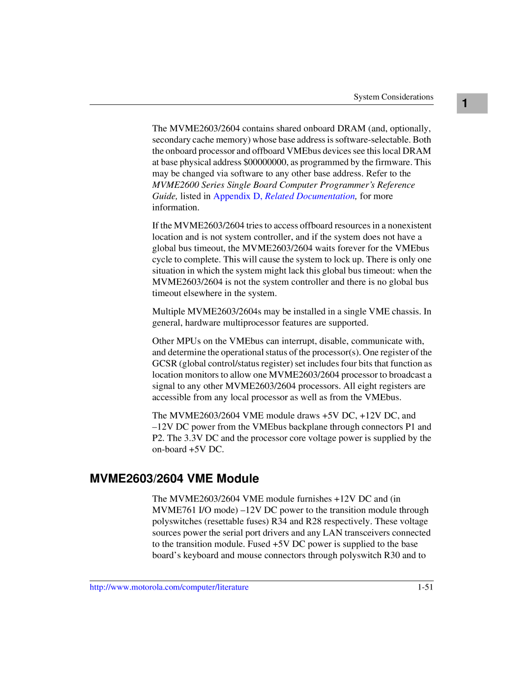 Motorola MVME2600 manual MVME2603/2604 VME Module 