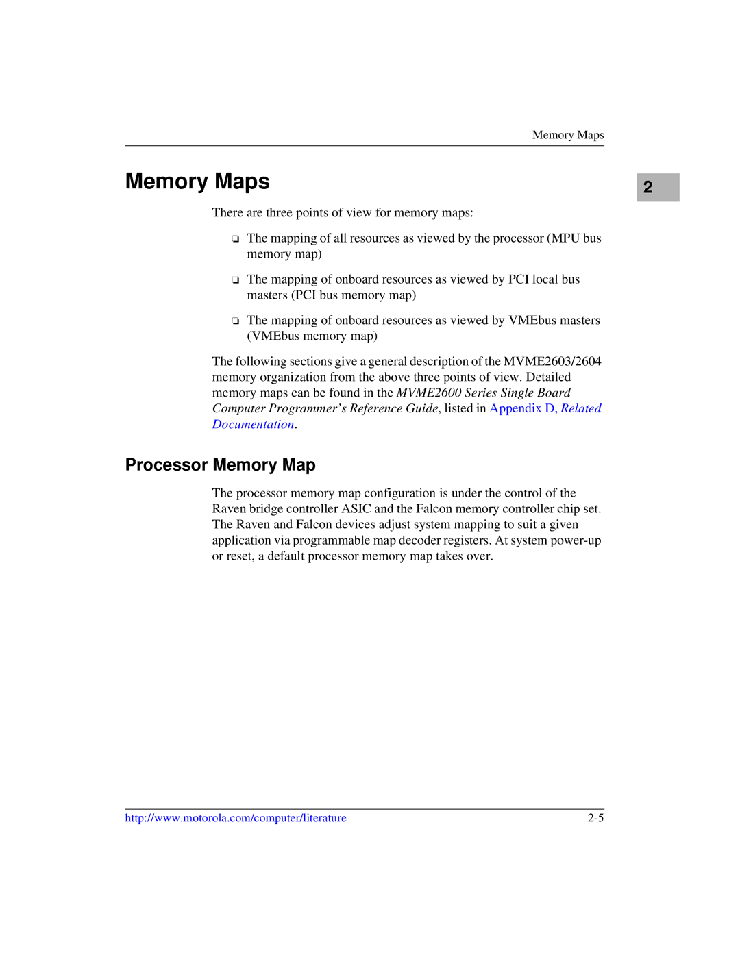 Motorola MVME2600 manual Memory Maps, Processor Memory Map 