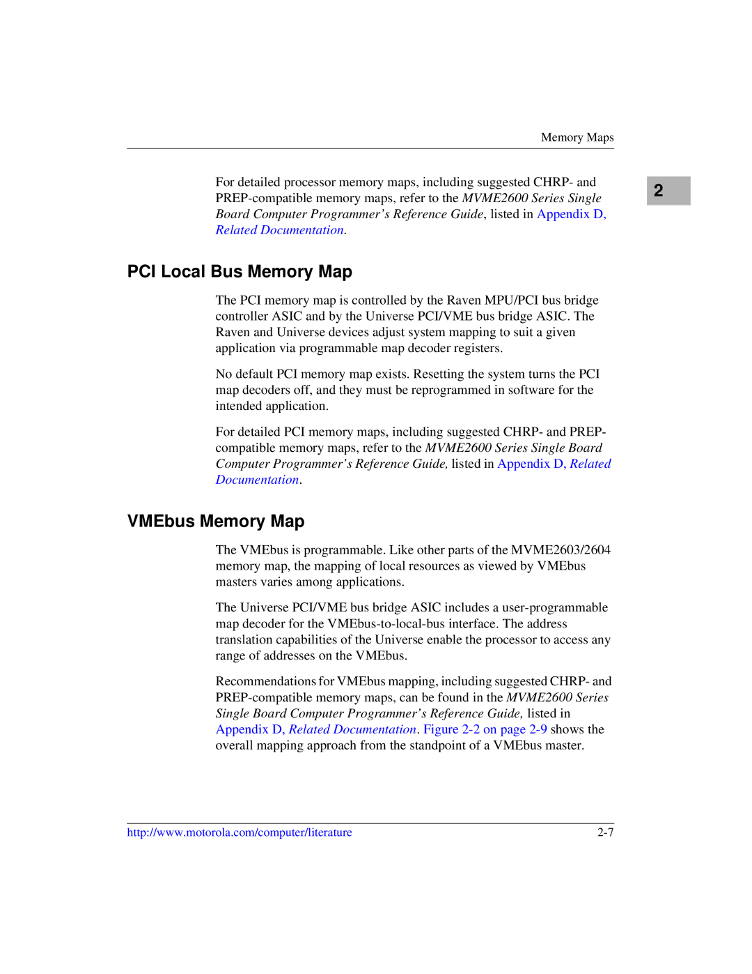 Motorola MVME2600 manual PCI Local Bus Memory Map, VMEbus Memory Map 