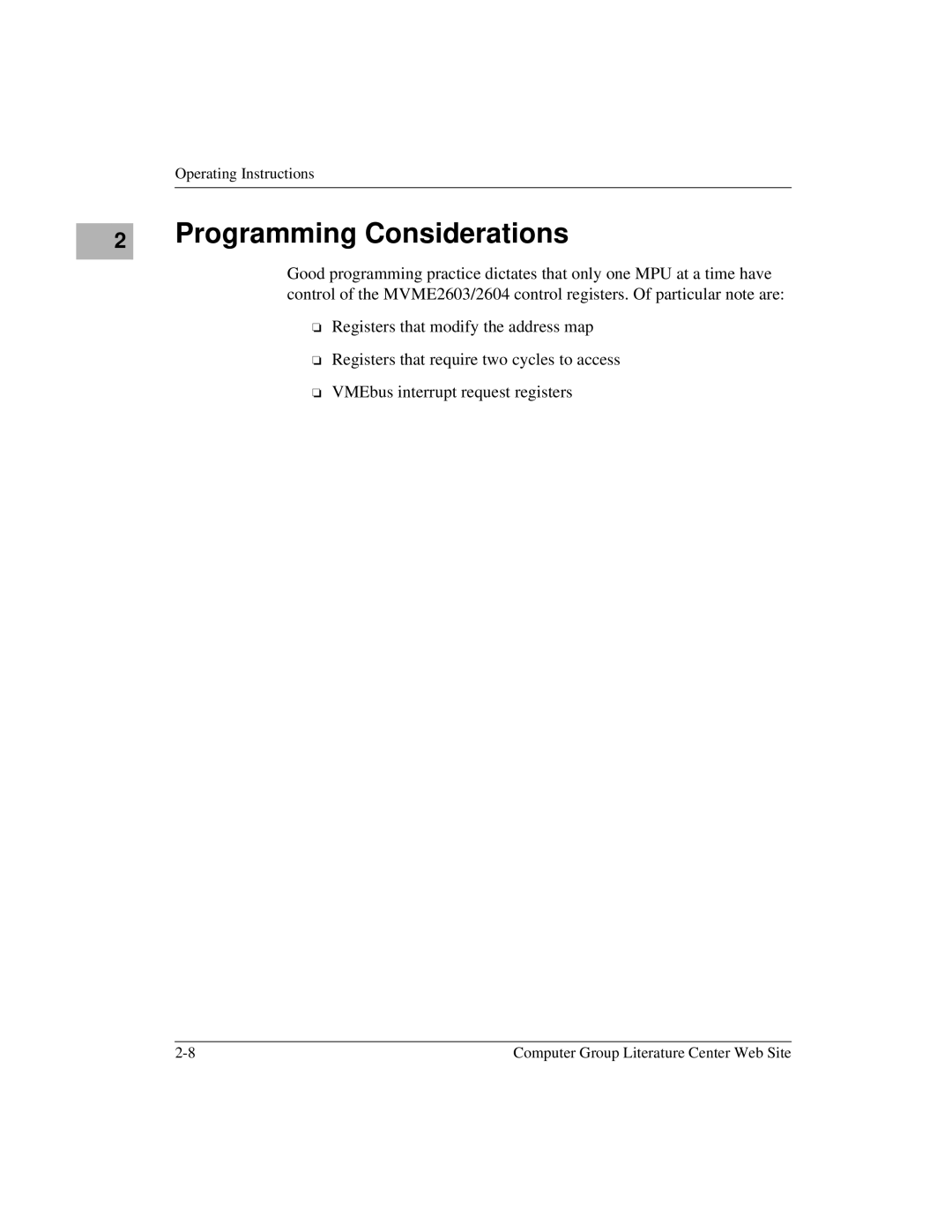 Motorola MVME2600 manual Programming Considerations 