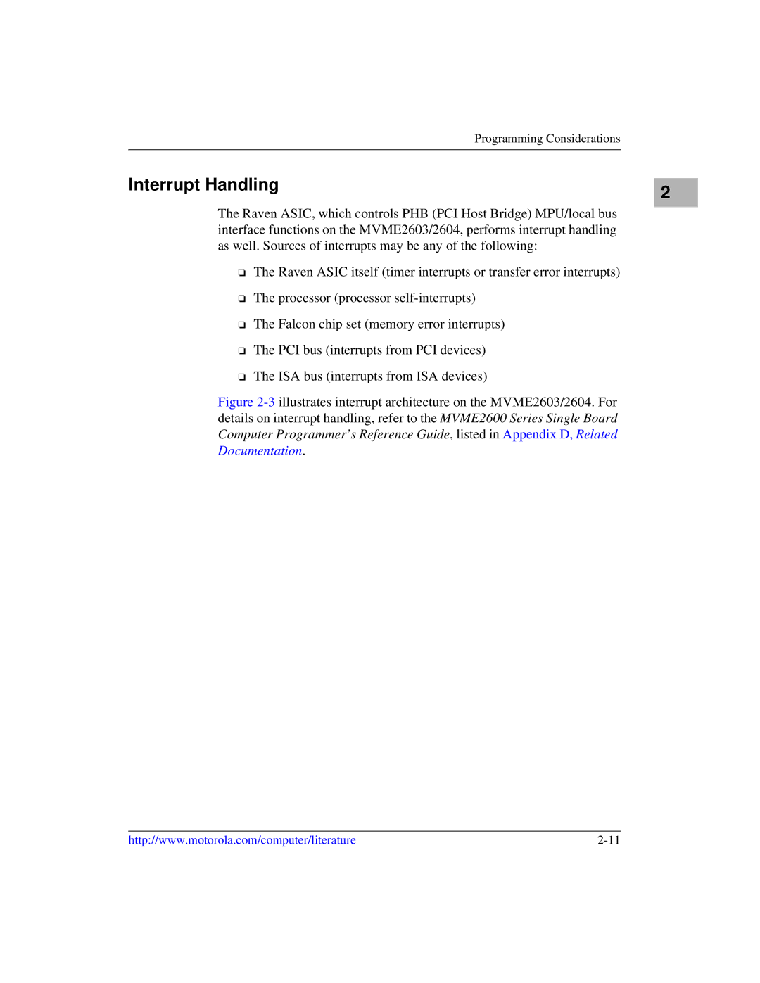 Motorola MVME2600 manual Interrupt Handling, Programming Considerations 