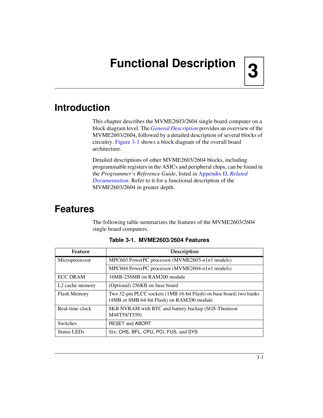 Motorola MVME2600 manual MVME2603/2604 Features, Feature Description, ECC Dram 