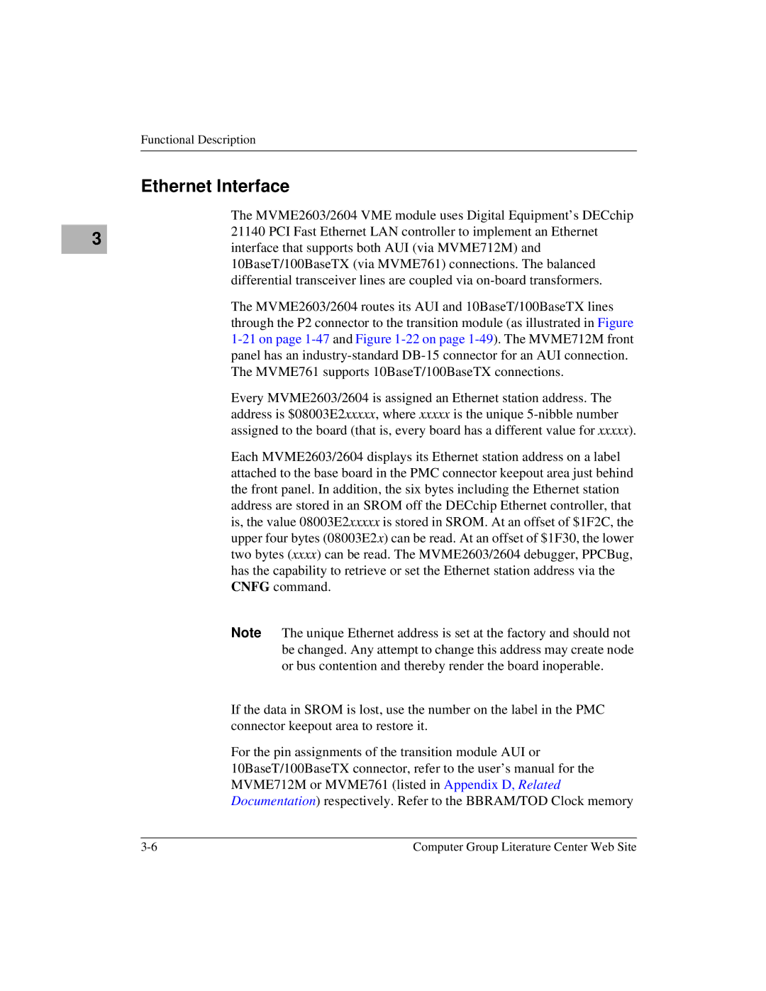 Motorola MVME2600 manual Ethernet Interface 