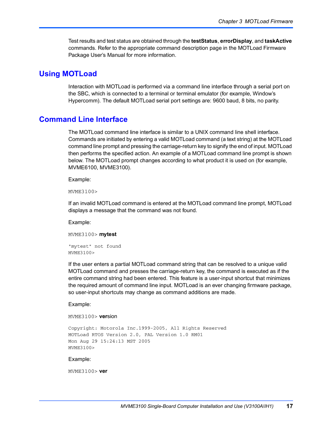 Motorola MVME3100 manual Using MOTLoad, Command Line Interface 