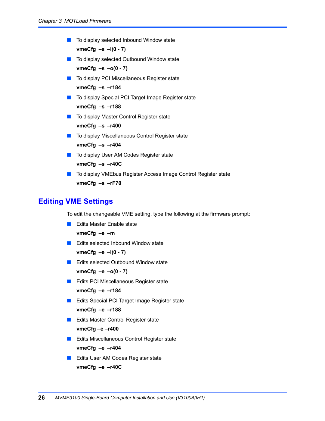 Motorola MVME3100 manual Editing VME Settings 