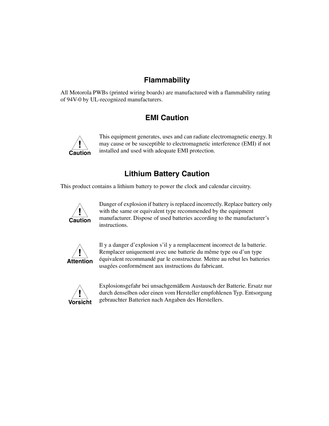 Motorola MVME3100 manual Flammability 