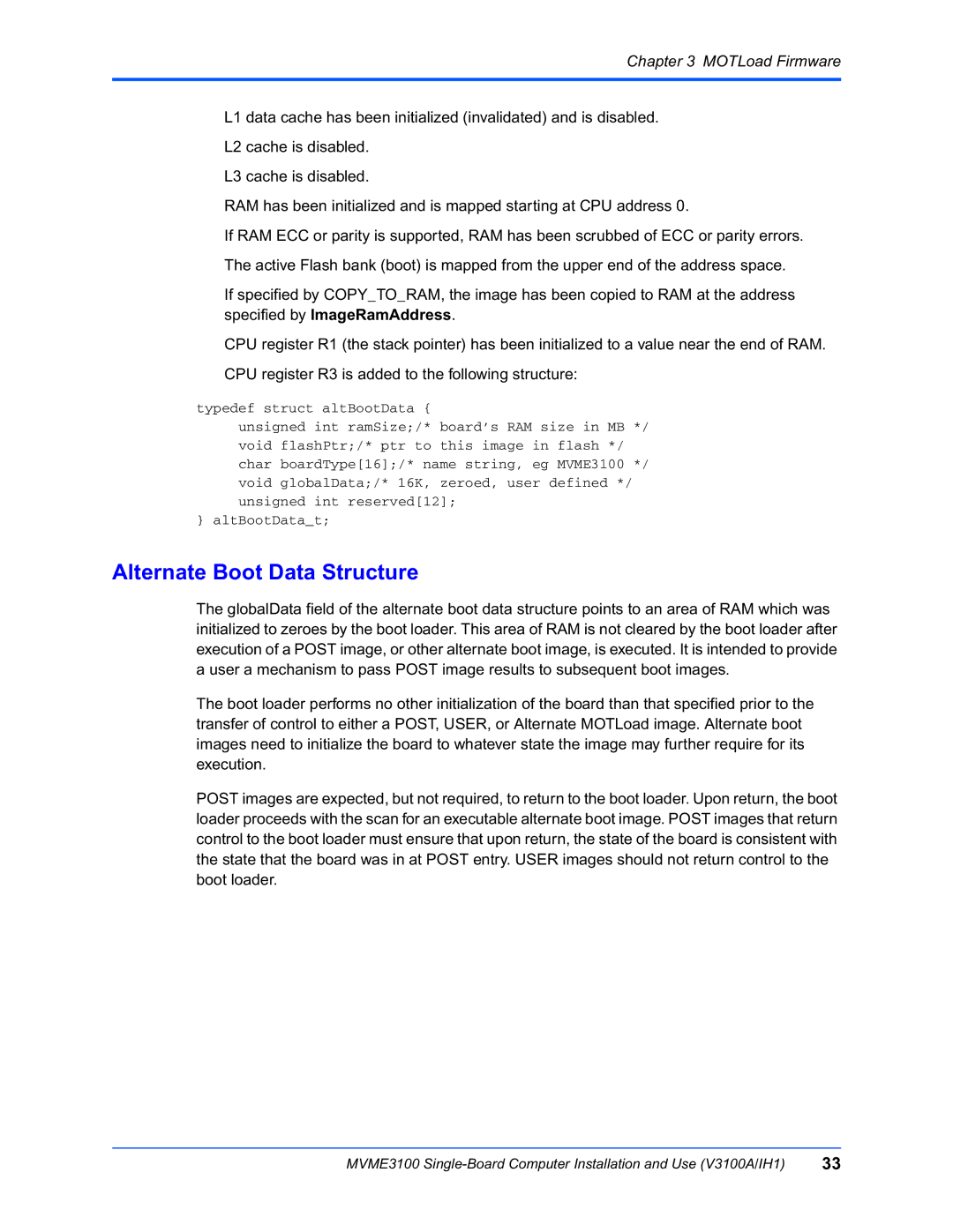 Motorola MVME3100 manual Alternate Boot Data Structure 