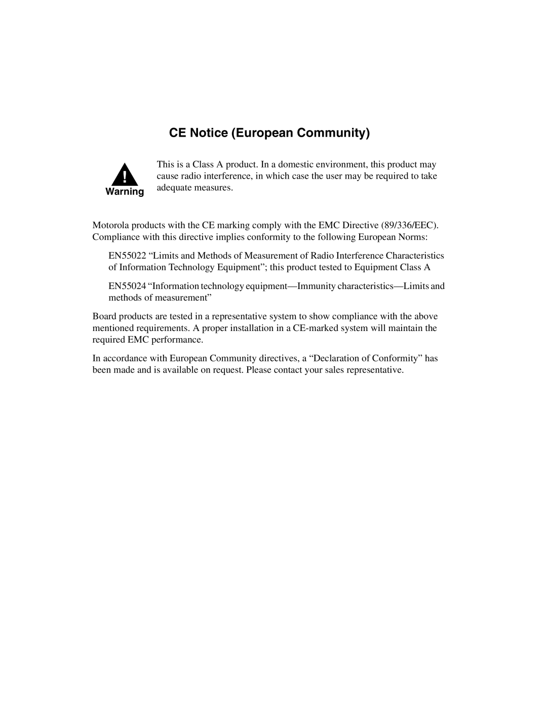 Motorola MVME3100 manual CE Notice European Community 