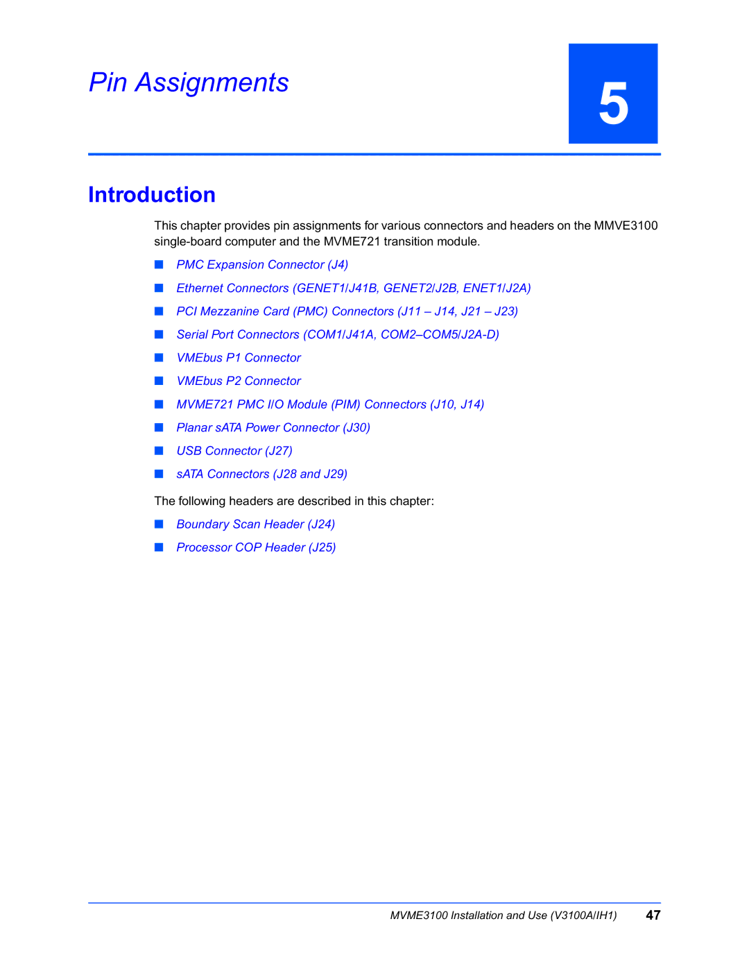 Motorola MVME3100 manual Pin Assignments, Introduction 